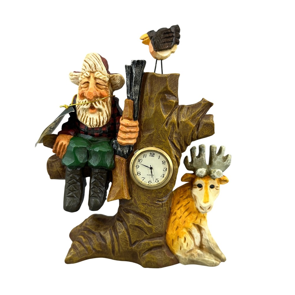 Vintage 1999 David‎ Frykman Studio G Hunter and Deer Clock Coyne & Co Folk Art